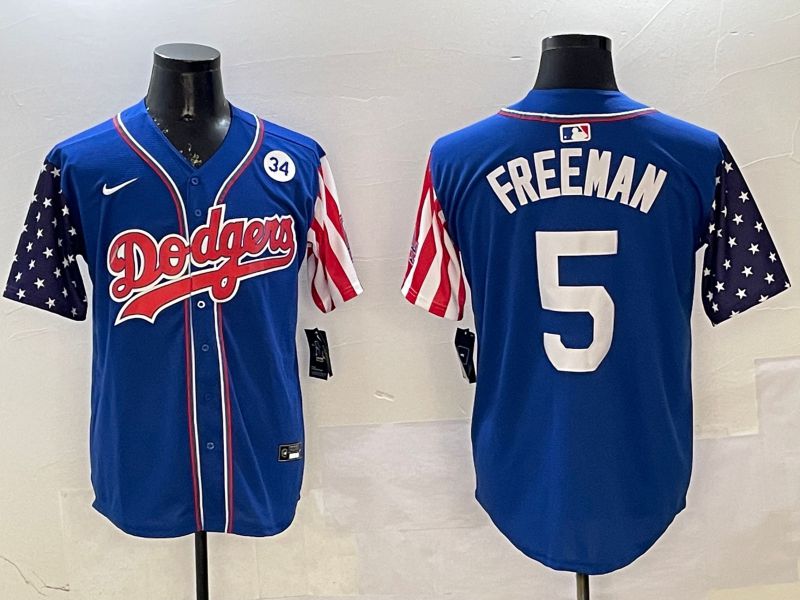 Men Los Angeles Dodgers 5 Freeman Blue a generation of national flags Joint name 2025 Nike MLB Jersey style 6